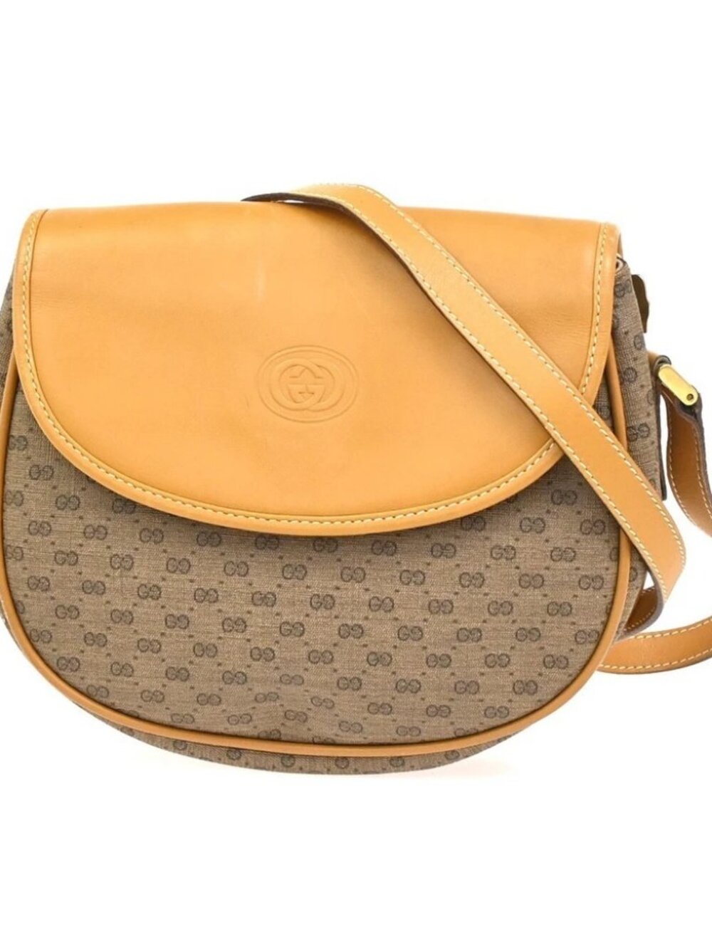 GUCCI Logo Micro GG Pattern Mini Shoulder Bag PVC Leather Brown GHW Itay 69YJ034